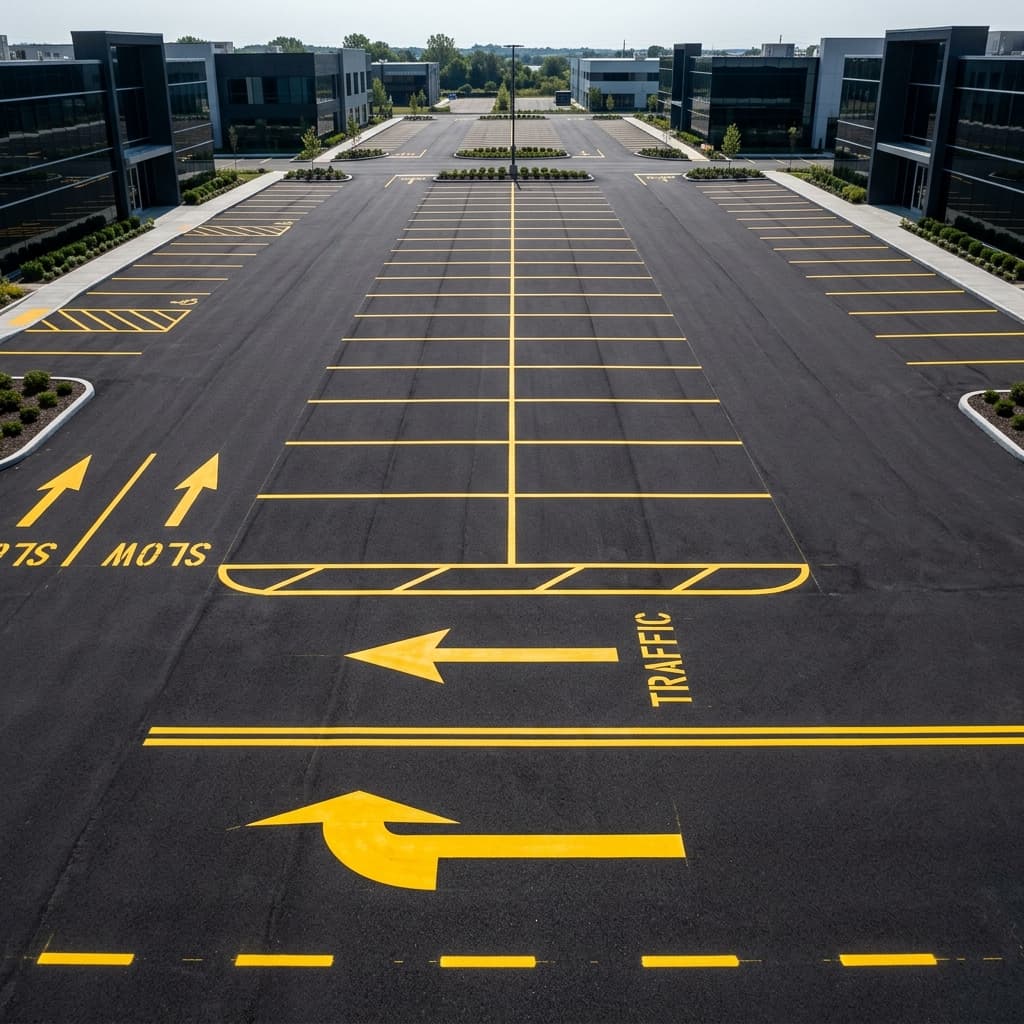 Freshly painted parking lot lines